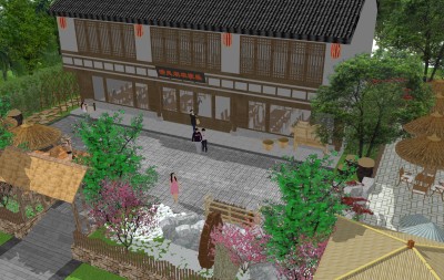 中式生态田园风休闲农庄草图大师模型，生态田园风休闲农庄sketchup模型下载