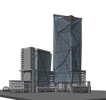 现代高层办公楼草图大师模型，高层办公楼sketchup模型免费下载