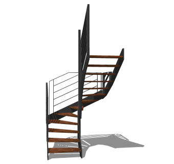 现代钢结构三跑楼梯草图大师模型，钢结构三跑楼梯sketchup模型免费下载