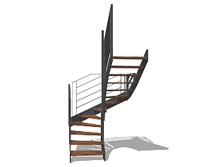 现代钢结构三跑楼梯草图大师模型，钢结构三跑楼梯sketchup模型免费下载
