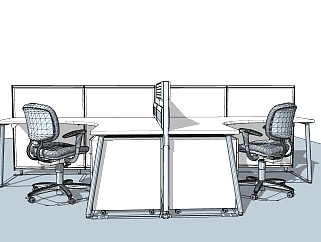 办公室里的办公桌SKP模型设计，办公桌草图大师模型下载
