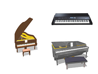 现代钢琴组合草图大师模型，钢琴sketchup模型下载