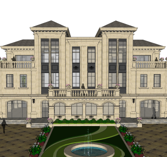 欧式联排别墅SU模型，联排别墅SKP模型下载