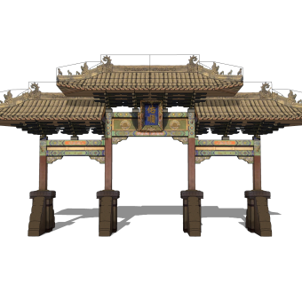 中式牌坊草图大师模型下载，入口大门sketchup模型分享