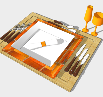  现代餐具草图大师模型，餐具sketchup模型下载