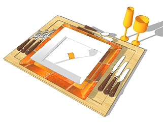  现代餐具草图大师模型，餐具sketchup模型下载