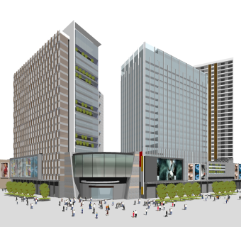 现代办公楼草图大师模型，办公楼sketchup模型免费下载