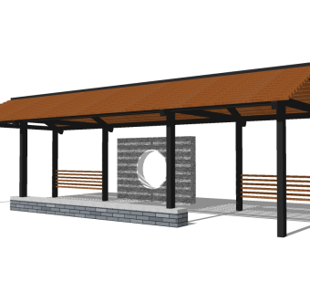 新中式实木廊架草图大师模型，实木廊架sketchup模型下载