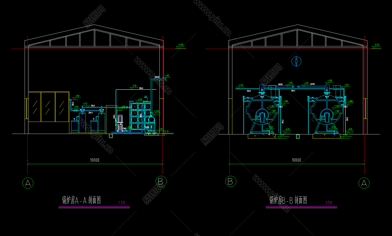 锅炉房CAD施工图，锅炉房CAD图纸下载 - 易图网