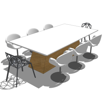 现代实木餐桌椅草图大师模型，八人餐桌su模型下载
