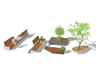 现代户外公用椅组合草图大师模型，户外公用椅sketchup模型下载