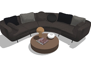 现代布艺弧形多人沙发su模型，半圆形沙发sketchup模型下载