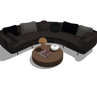 现代布艺弧形多人沙发su模型，半圆形沙发sketchup模型下载