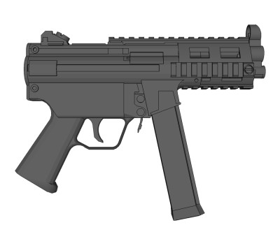 德国H&k公司MP5K冲锋枪草图大师模型，冲锋枪SU模型下载