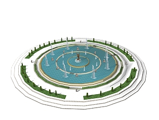 现代喷泉SU模型，喷泉SKP模型下载