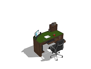 新中式办公桌草图大师模型，办公桌sketchup模型下载