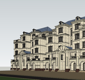 法式连排别墅su模型免费下载，sketchup别墅草图大师模型