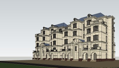 法式连排别墅su模型免费下载，sketchup别墅草图大师模型