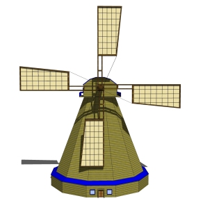 现代发电家用风车skb文件，风车sketchup模型下载