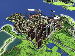 现代<em>港口</em>城市规划设计sketchup模型，城市规划草图大师...