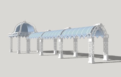 欧式造型廊亭组合廊架草图大师模型，造型廊亭组合廊架sketchup模型下载