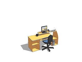 现代简约办公桌su模型，办公桌skp模型下载