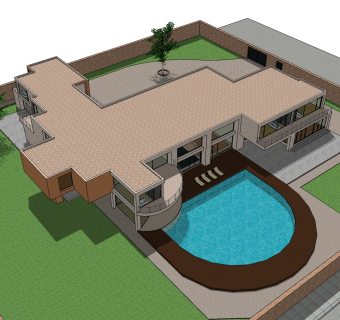 独栋泳池别墅草图大师模型，别墅SU模型下载