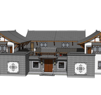 中式居住建筑草图大师模型，古建民俗sketchup模型免费下载