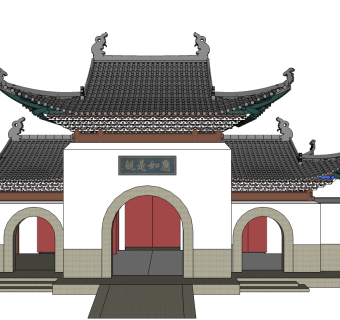寺院山门草图大师模型下载、寺院山门su模型下载