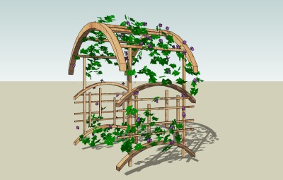 现代实木花架草图大师模型，花架sketchup模型下载