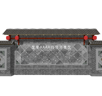 中式文化景观墙草图大师模型，文化景观墙sketchup模型免费下载