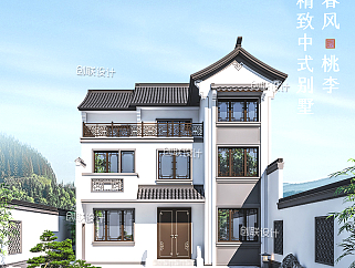 新中式别墅设计图纸，两层三层农村自建房苏式徽派建筑全套下载