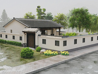 中式新农村一层别墅带院子设计图纸，自建房设计图纸下载