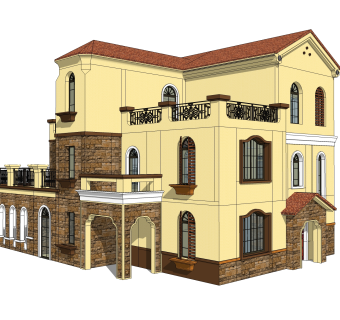 欧式别墅su模型，别墅sketchup模型下载