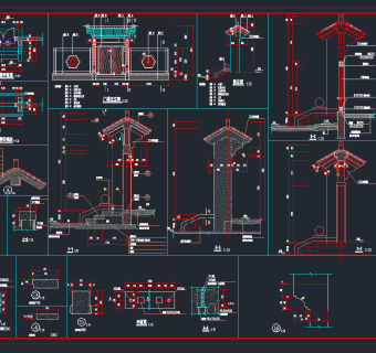 中式门楼CAD节点图 ，节点大样图纸下载