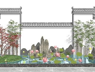 新中式庭院景观小品sketchup模型下载