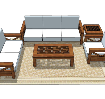 新中式多人沙发草图大师模型，多人沙发sketchup模型下载