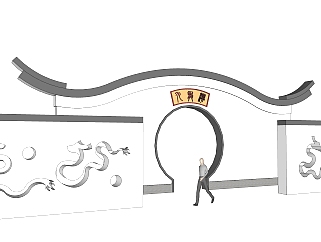 新中式景墙sketchup模型下载