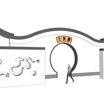 新中式景墙sketchup模型下载