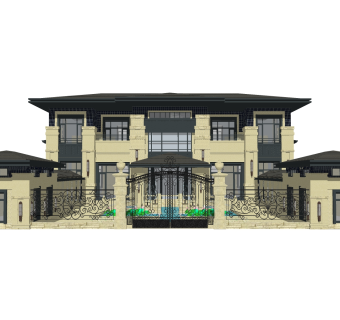 欧式别墅外观草图大师模型，别墅外观sketchup模型免费下载
