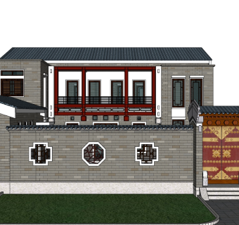 中式别墅庭院su模型下载、中式别墅庭院草图大师模型下载