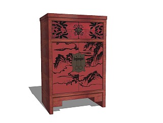 新中式储物柜草图大师模型，储物柜sketchup模型下载