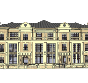 欧式别墅外观草图大师模型，别墅外观sketchup模型免费下载