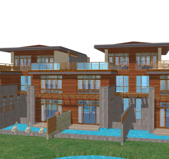 新中式别墅外观草图大师模型，别墅外观sketchup模型免费下载