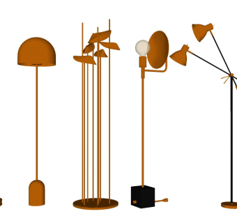 现代金属落地灯组合su模型，落地灯草图大师模型下载