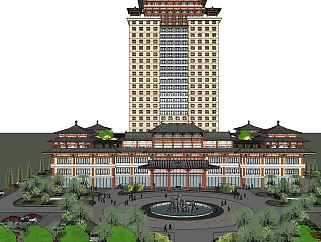 中式酒店草图大师模型下载、酒店su模型下载