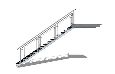 现代钢结构单跑楼梯草图大师模型，钢结构单跑楼梯sketchup模型免费下载