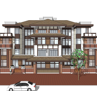 欧式联排别墅su模型，别墅sketchup模型下载