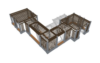 新中式长形廊架草图大师模型，长形廊架sketchup模型下载