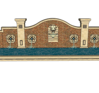 欧式景观墙skp文件下载，景观墙SU模型